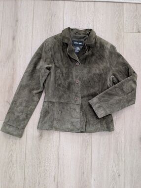 Brandon Thomas olive green suede leather blazer jacket